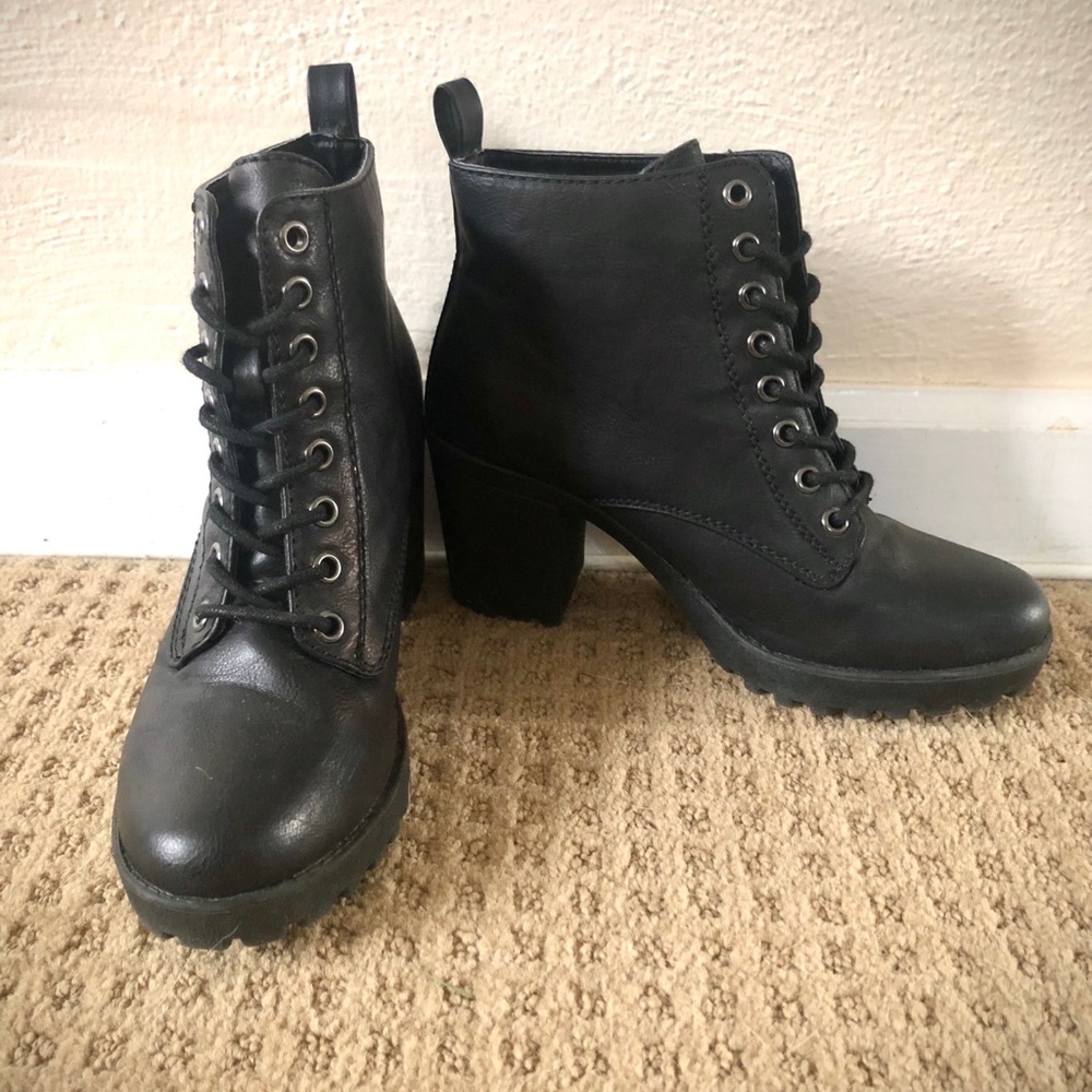 MIA Black Combat Boots with Heel, Size 6.5